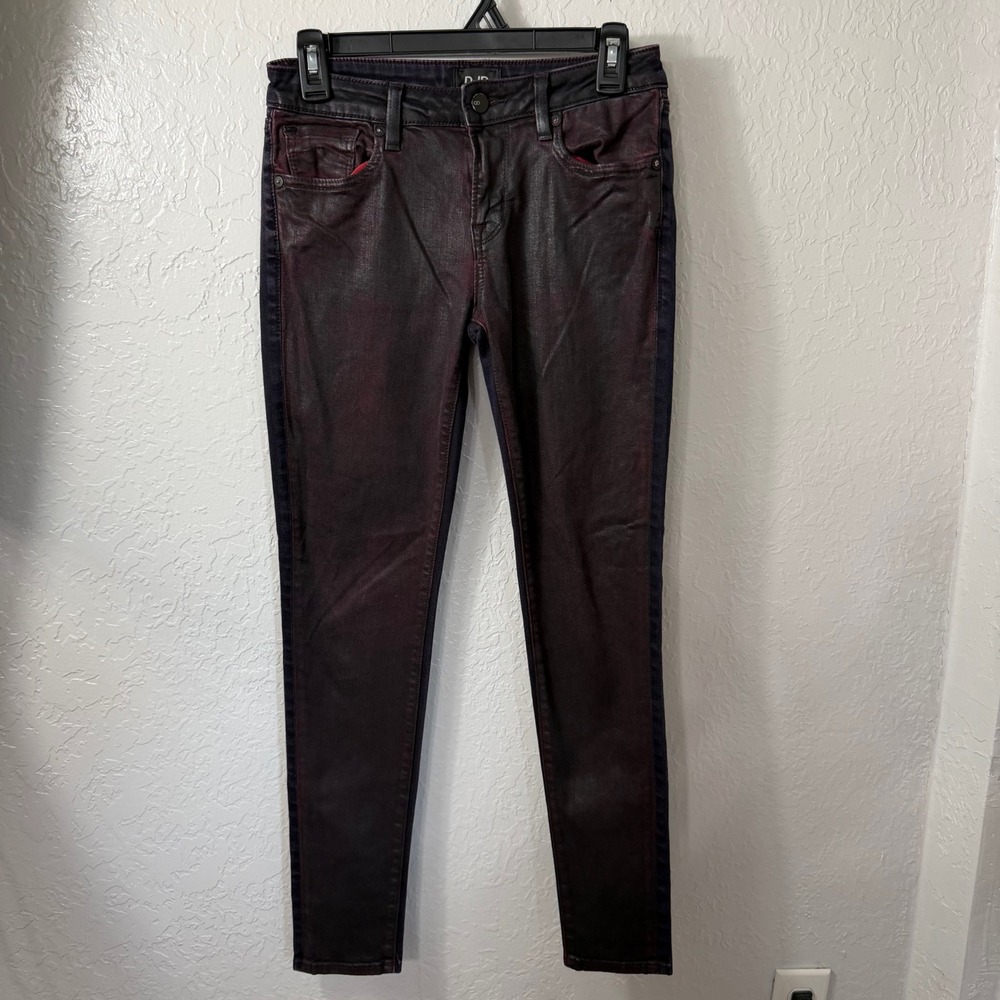 D-ID Denim Island New York Skinny Jeans Night Red Coated Metallic 26 Waxed